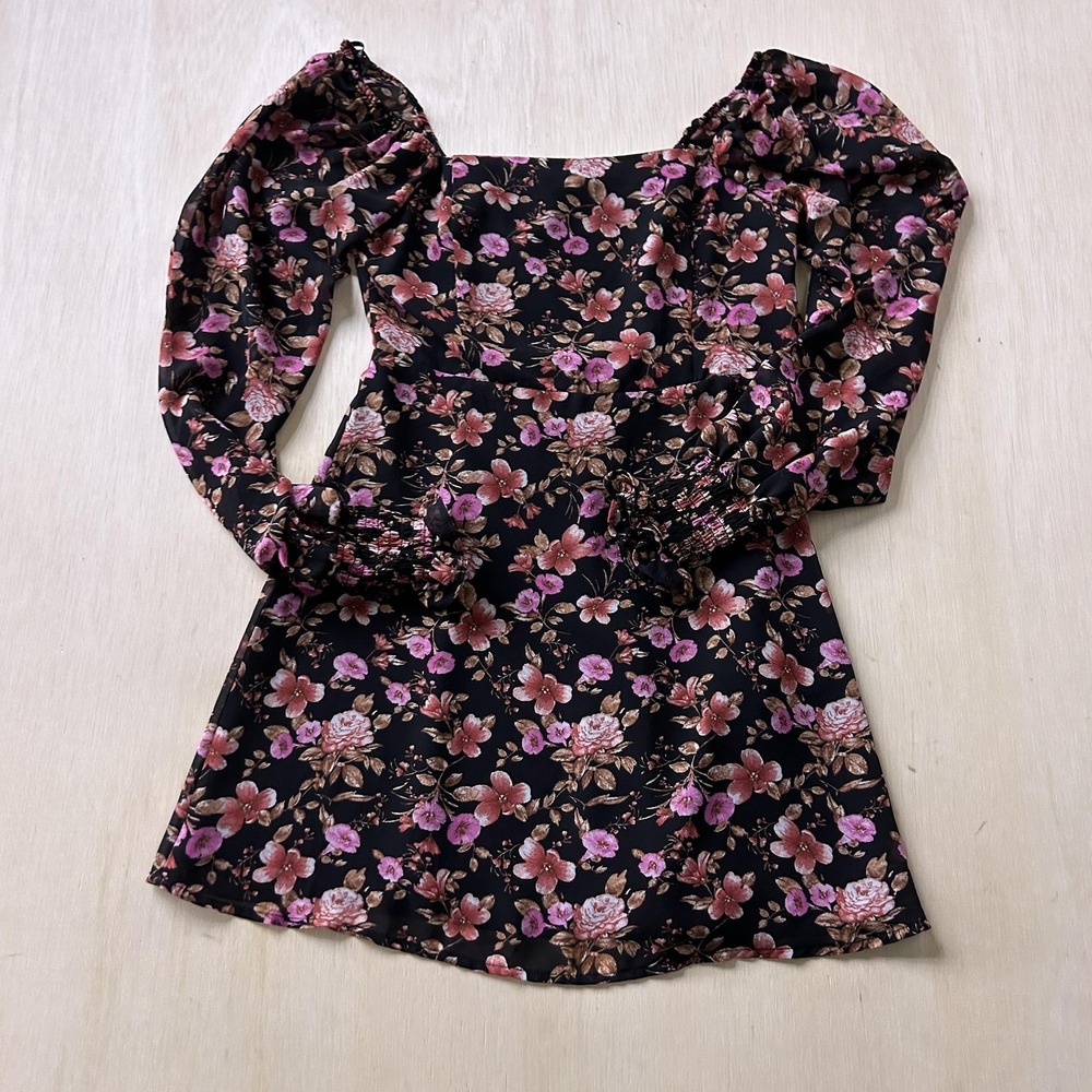 Forever 21 Dress Womens Small Floral Long Sleeve Square Neck Fit & Flare Mini